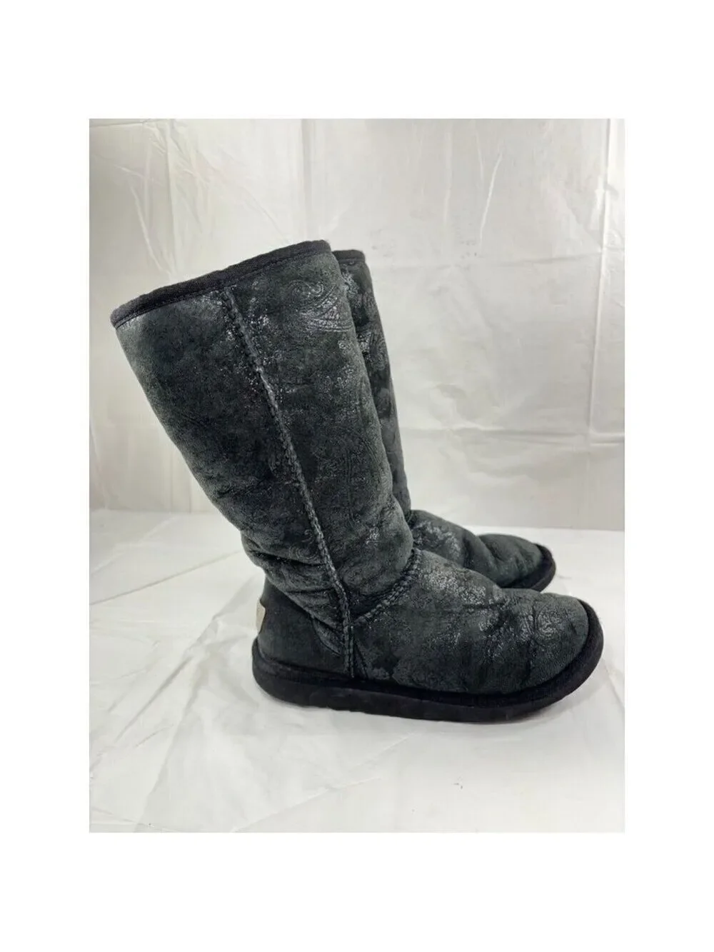 Ugg Classic Tall 5852 Black Paisley Boots Women's Size 5